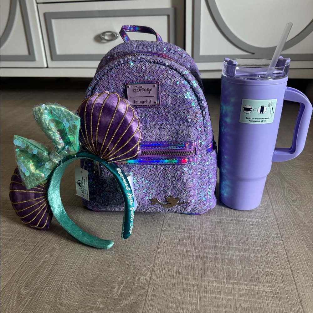 Loungefly Disney Little mermaid Ariel Sequin 30th anniversary mini backpack Set